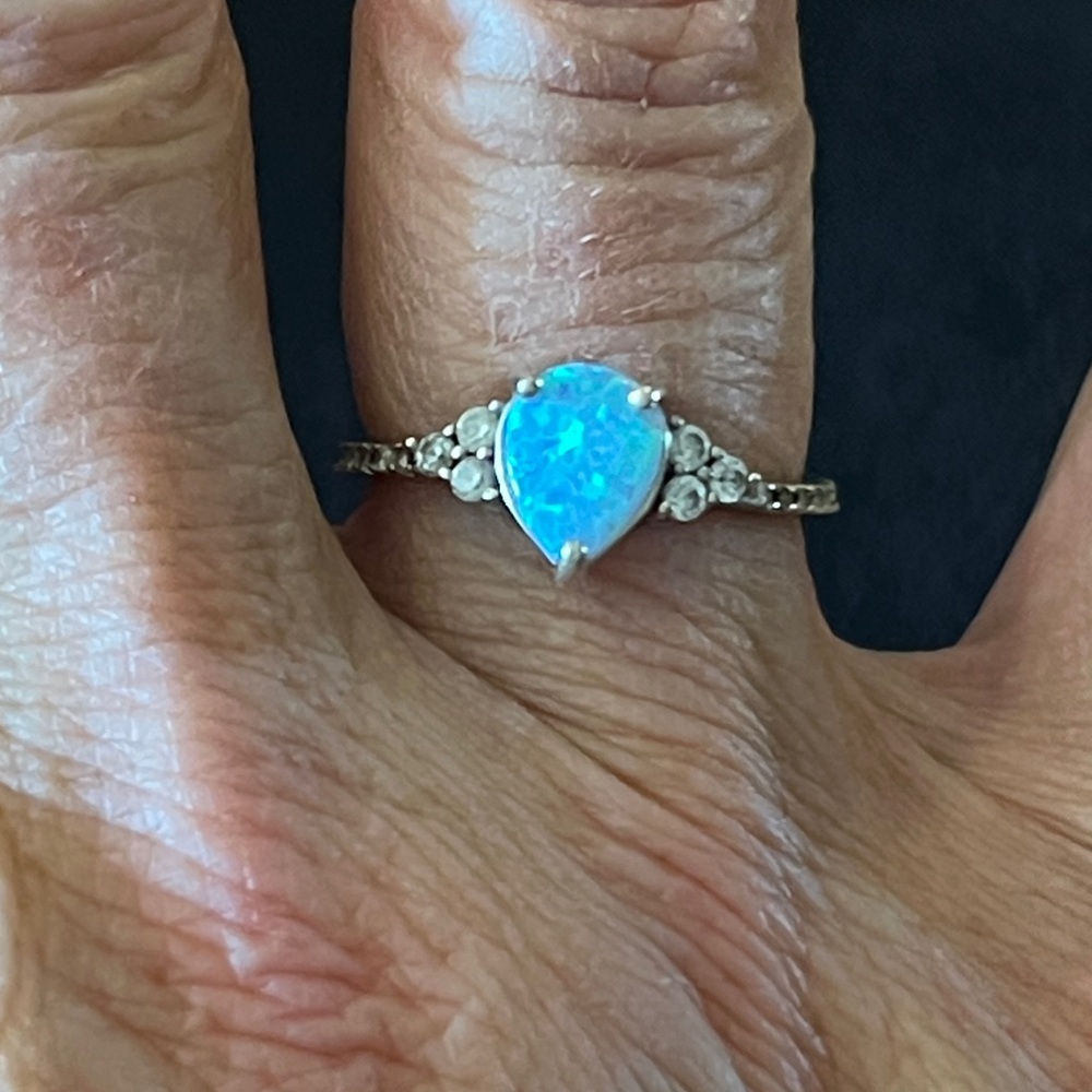 Vintage Opal Diamond Sterling Silver ring size 6